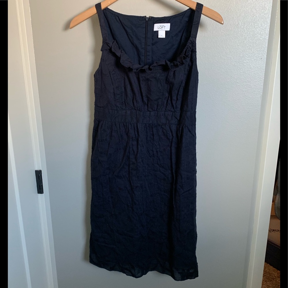 Navy A-line LOFT dress with stitching detail